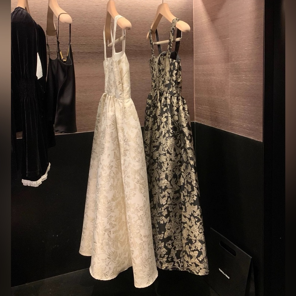 Luxury White Strapless Gold Butterfly Motif Maxi Dress - Picture 5 of 16